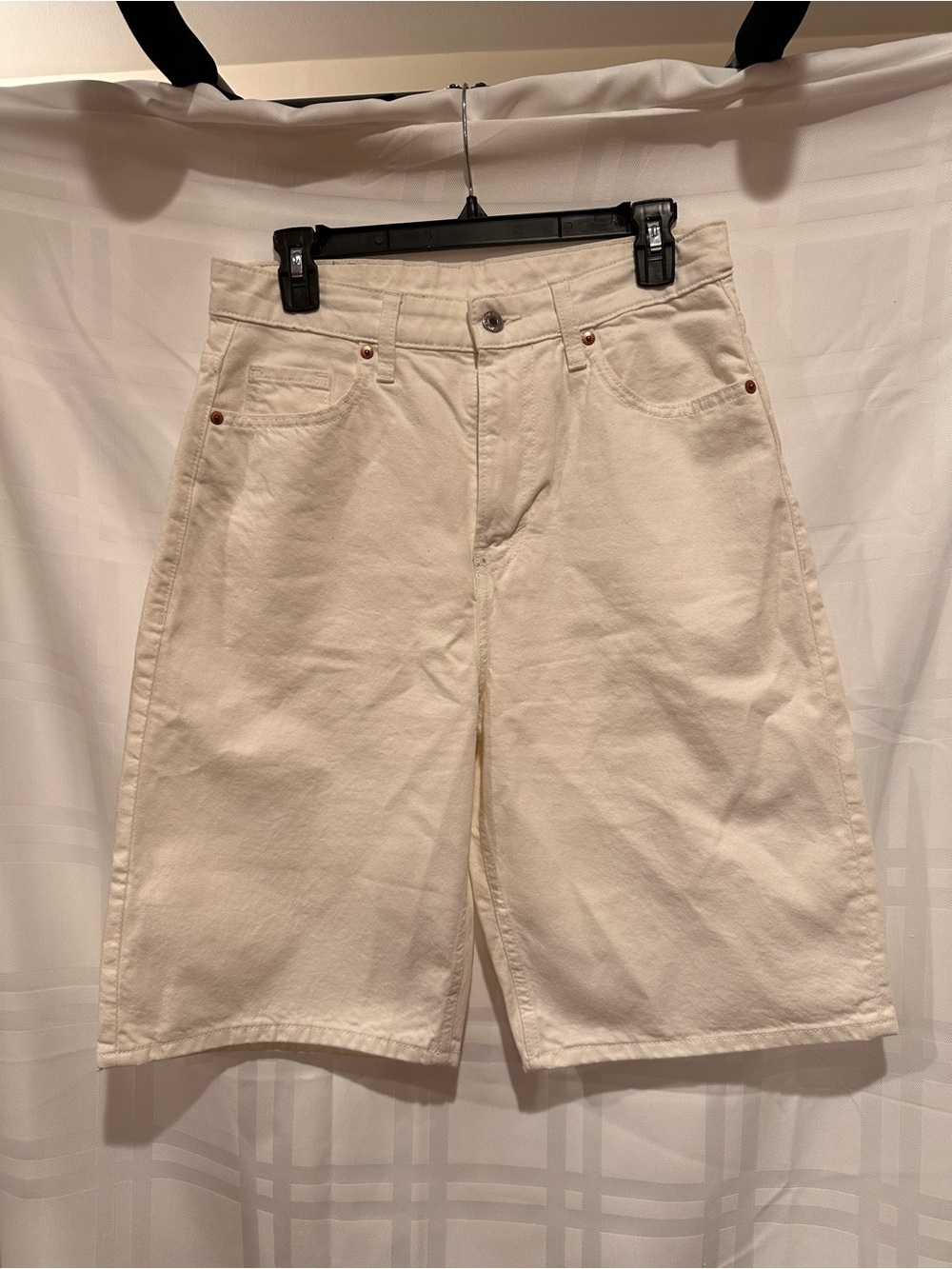 H&M Cream Knee-Length Denim Bermuda Shorts